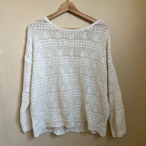 Wishlist White Crew Neck Sweater with Loose Knit Design